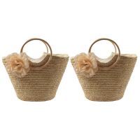 2X Womens Straw Handbag Flower Woven Summer Beach Messenger Tote Bag Basket Shopper Purse