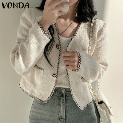 (จัดส่งฟรี)Fancystyle VONDA เสื้อเบลเซอร์ผู้หญิง,สูทคอวีหลวมแขนยาวกระดุมลำลองธุรกิจ