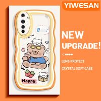 YIWESAN เคสสำหรับ Realme 6 6S Narzo เคสหมีสุขสันต์ลายแมวขอบคลื่นเคสมือถือกันกระแทกแบบใสนิ่มโปร่งใสลายกล้องถ่ายรูปสุดสร้างสรรค์เคสซิลิกาเจลฝาครอบป้องกัน