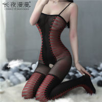 Long night fun underwear womens sling temptation fun one-piece clothes open crotch one-piece socks stockings P8YX