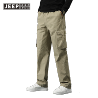 JEEP SPIRIT กางเกงผู้ชายฤดูใบไม้ร่วงหลวมตรง Multi-Pocket Overalls วัยกลางคนขนาดใหญ่ผ้าฝ้ายกางเกงลำลองฤดูใบไม้ร่วงผู้ชายเสื้อผ้า