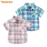 Rolanko เสื้อเชิ้ตลายสก๊อตลำลองสำหรับเด็กผู้ชาย2-7ปี,เสื้อยืดฤดูร้อนแขนสั้นเสื้อทางการสำหรับปาร์ตี้งานแต่งงานวันเกิด