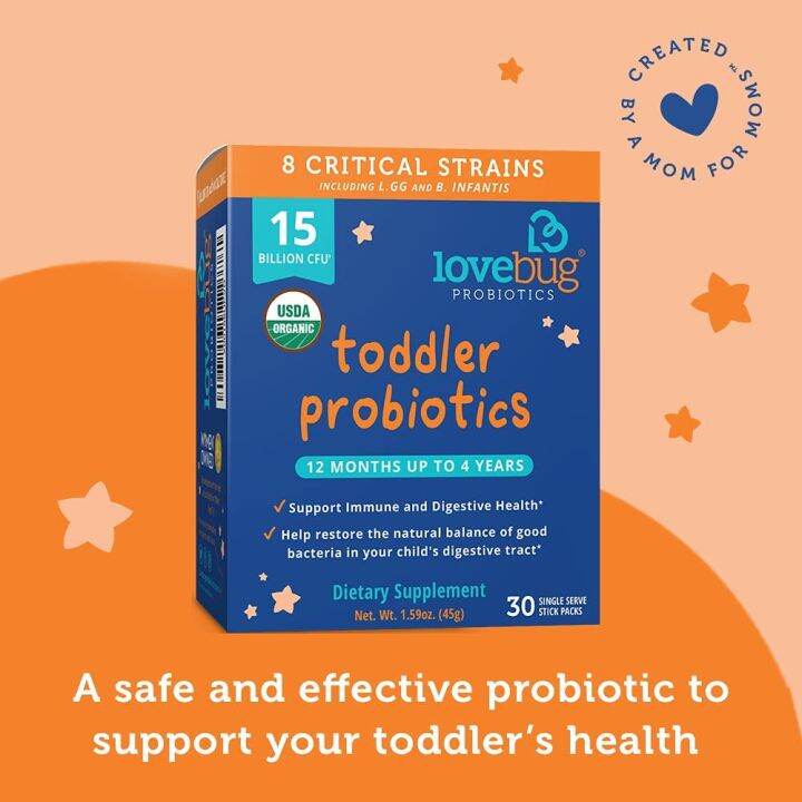 Lovebug Probiotic and Prebiotic for Kids, 15 Billion CFU, for Children