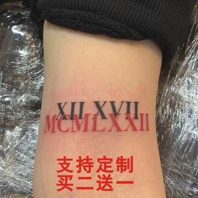 Roman numeral tattoo stickers custom waterproof female ins wind birthday date arm text DIY lasting personality