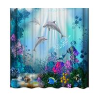 Ocean Design Dolphin Toilet Seat Waterproof Shower Curtain Set Toilet Cover Non-Slip Comfortable Bathroom Mat Bath Decoration