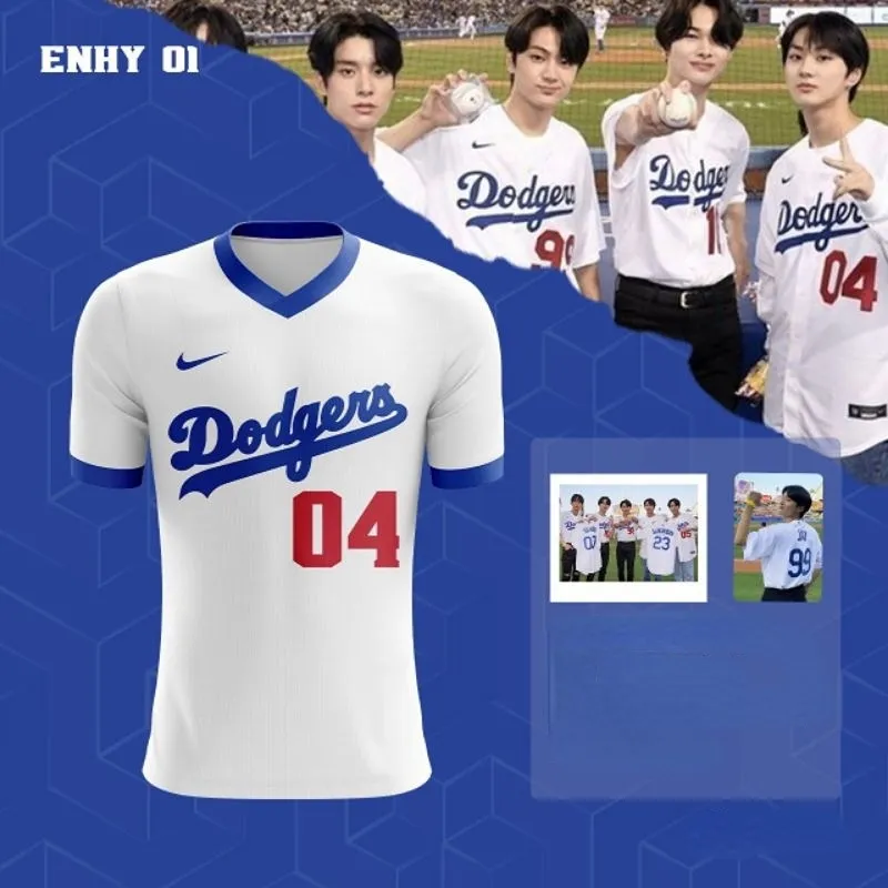 The hottest and most popular jersey Enhypen Jersey Dodgers White Collar V  Tshirt / Enhypen T Shirt / Dodger Enhypen Shirt / Unisex Summer Short  Sleeve Tee Tops Custom Name Number Full
