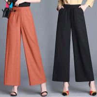 卍▥ Cotton and Linen Wide-leg Pants Loose and Thin Drape Straight-leg Pants Nine Points Casual Pants Women