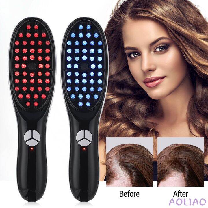 AOLIAO Electric Vibration Massage Hair Brush Blue and Red Light Hair Growth Massage Comb Tangle