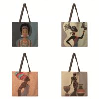 Ladies Fashion Shopping Bag Linen Reusable Tote Bag Black Women Power Printed Shoulder Bag Outdoor Beach Bag Casual Tote Bag