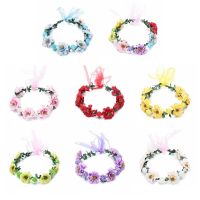 【CW】 Floral Wreath Pink Bohemia Garland Headpiece with Adjustable Bridal Wedding Accessories