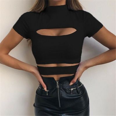 ✙❡❁ Fashion Female Chest Hollow Out Crop Top Tee Shirt
