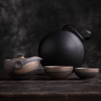 Retro Ceramics Teaware Suit Stoneware Kiln Change Teapot Chinese Tea Ceremony Travel Portable Tea Set 1 Pot And 2 Cups