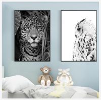 ℡™❖ สีขาว Wall Art เนอสเซอรี่ภาพวาดผ้าใบสำหรับห้องนั่งเล่นตกแต่งบ้าน Jaguar Cow น่ารัก Alpaca สัตว์โปสเตอร์และพิมพ์สีดำ