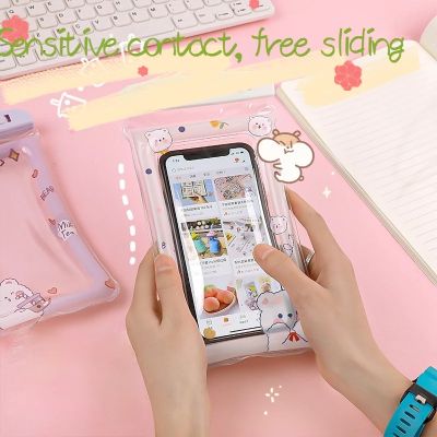 Cute Cartoon Transparent Airbag Mobile Phone Waterproof Baiversal Waterproof Phone PouchBeach Diving Travel Phone Pouch HD Touch Screen Rainproof BagSwimming Mobile Phone Hanging Bag