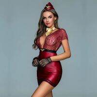 Wholesale Womens Sexy Lace Cosplay Airline Stewardess Lingerie Uniform Lady Roleplay Police Costumes Night Club Party Dress