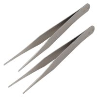 2X Fine Point Silver Tone Pointy Straight Tweezers 4 1/2 inch