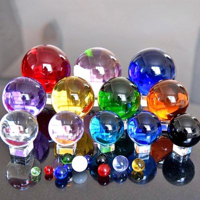 Transparent Crystal Ball K9 Yellow Pink Stained Glass Ball Base Carving Art Decorative Crafts