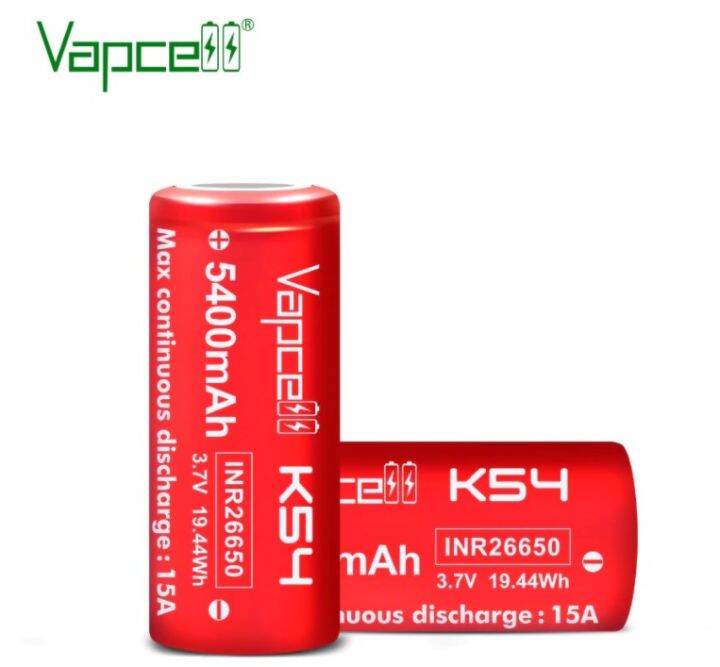 ถ่านชาร์จ-vapcell-k54-inr26650-5400-mah-3-7v-15a-สีแดง-ของแท้-2-ก้อน-แถมกระเป๋าใส่ถ่าน