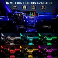 6 in 1 RGB LED Atmosphere Car Light Interior Ambient Light Fiber Optic Strips Light By App Sound Control DIY 8M Fiber Optic Band