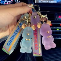 Cute Crystal Keychain Charm Tie The Bear Pendant For Women Bag Car KeyRing Mobile Phone Fine Jewelry Accessories Kids Girl Gift