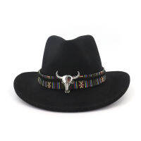 Fibonacci West Cowboy Hat Imitation Wool Felt Metal Bull Head Decoration Sombrero Fedora Men Women Hats