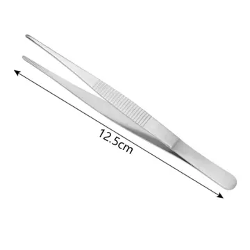 Silver Stainless Steel Long Food Tongs Straight Tweezers Kitchen