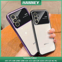 HANNEY สำหรับ Samsung Galaxy A51 A50 A50S A30S หน้าต่างขนาดใหญ่เคสโทรศัพท์ A31 A20 A30 A21S A71 A70 A22 4G 5G เลนส์ในตัวกล้องปกป้องเคสเคลือบอิเล็คโทรเพลทกรอบหลังใสกันกระแทก