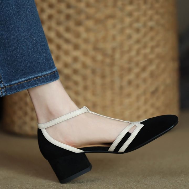รองเท้ารัดส้นเป็นหลุมลงไปรองเท้าผู้หญิงส้นหนาสีรองเท้าส้นสูงโรมัน35-40
