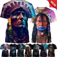 New Indian Chief 3D Printing Mens T Shirt Summer Fashion MenWomen Sketch Indian Chief Hip-hop Round Neck Sports T-shirt Tops