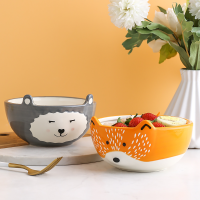 Cartoon ceramic cutlery food bowl cute animal shape salad bowl microwave heating bowl easy clean food plate cutlery kitchen