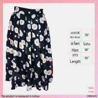 USED - Black Floral Pleated Skirt | กระโปรงยาวสีดำ สีขาว ลายดอก เอวปกติ ระบาย กระโปรงระบาย กระโปรงพลีท วินเทจ ทำงาน มือสอง