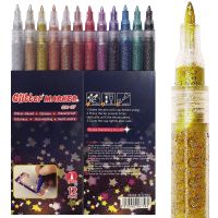 【CC】 12 Color Paint Markers Glitter Pens Ultra 0.7mm for Painting Crafts