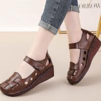 High Quality Roman Sandals Women’s Summer Genuine Leather Weave Shoes Mom Gladiator Lady Closed Toe Elderly Flat Wedged Sandals