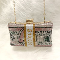 Luxury USD Diamonds Evening Bag Fashion Shiny Money Rhinestone Women Shoulder Bag Chains Dollar Crossbody Bags for Women Purse