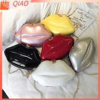 QIAO คลัตช์ หญิงสาว กระเป๋าเหรียญ โซ่ Tote Bag กระเป๋าโทรศัพท์มือถือ กระเป๋า PVC ปาก Satchel Lips Shape Chain กระเป๋าสะพายไหล่ Mini Crossbody Messenger