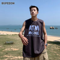 SUPEEON丨หิมาลัยผ้าเสื้อกล้ามกีฬาทรงหลวมเสื้อยืดแขนกุดสำหรับผู้ชายผ้าฝ้ายบริสุทธิ์พิมพ์ลายเทรนด์กีฬาออกกำลังกายบาสเกตบอล