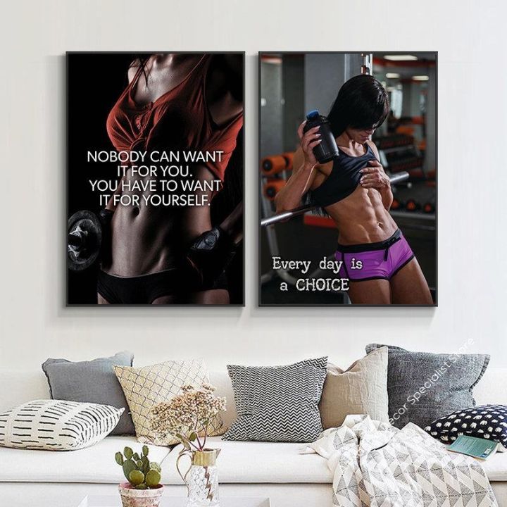 เพาะกายเซ็กซี่ฟิตเนสสาวผ้าใบพิมพ์โปสเตอร์สร้างแรงบันดาลใจคำคมออกกำลังกาย-wall-art-ภาพยิมการฝึกอบรมตกแต่งห้อง