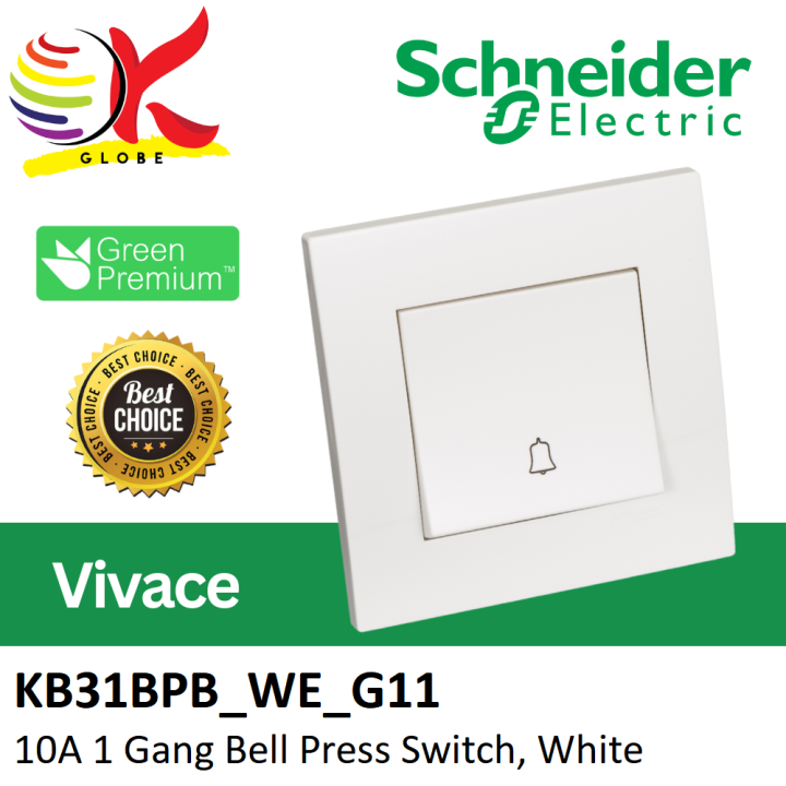 Schneider Electric Vivace Series 10a 250v 1 Gang Bell Press Switch With Bell Icon White 5658