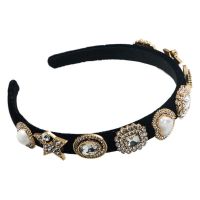 Vintage Women Velvet Headband Geometric Pearl Multilayers Rhinestone Hair Hoop