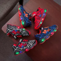 New Children Spiderman Shoes Night Flash Sports LED Light Shoes for Kids Sneaker Boys Girls Toddler Shoes