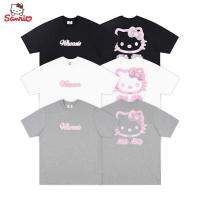 Kawaii Sanrio Anime Series Hello ใหม่ผ้าฝ้าย Ins เสื้อลำลองแขนสั้นการ์ตูนพิมพ์คู่หลวมรอบคอเสื้อยืด