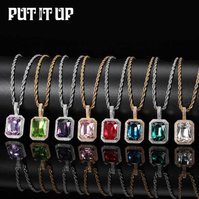 Rock Sugar Cube Gem Pendant Necklace Hip Hop Rock Street Fashion Women Multicolor Zircon Necklace Trendy Mens Jewelry Gift