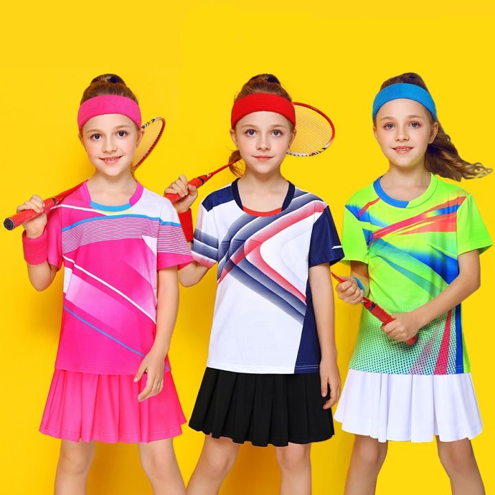 ELU New Sports Girls Badminton Short Sleeve Suits Tennis Shirt Skirt ...