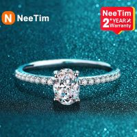 NeeTim Moissanite แหวนแต่งงานสำหรับผู้หญิงวงรีตัด925เงินพร้อมแหวนชุบทองผู้หญิงผู้หญิง