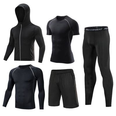5 Pcs/Set Mens Tracksuit S-7XL Gym Fitness Compression Sports Suit Clothes Running Jogging Sport Wear Exercise Workout Tights
