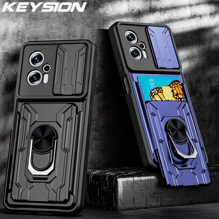 Keysion Shockproof Case For Xiaomi Poco X4 Gt 5g Card Slot Bag Camera Protection Ring Stand 6800