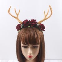 New Gothic Antler Headdress Deer Horn Crown Floral Skull Headband Halloween Costume