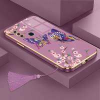 เคสสำหรับ Vivo V15 Vivo 1819 Vivo V15 Pro ผีเสื้อที่สวยงามหรูหราพร้อมเคสป้องกันกล้องดอกไม้เคสโทรศัพท์ขอบชุบฝาครอบซิลิโคนนิ่มพร้อมฟรีสายคล้อง