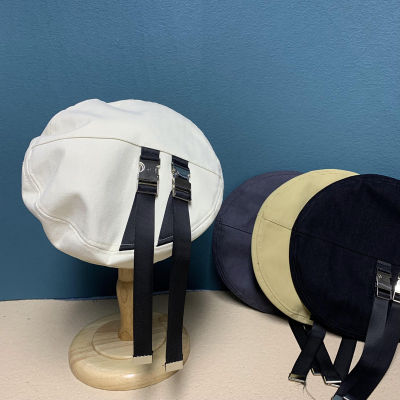 2022ใหม่ในช่วงฤดูร้อนของผู้หญิงยาวริบบิ้นปุ่ม Beret ฝรั่งเศสหมวกแฟชั่นสตรีสีดำฮิปฮอปหมวก Beret ช้อปปิ้ง