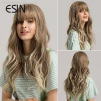 ESIN Synthetic Hair Grey and Brown Ombre to Blonde Long Water Wave Wigs with Bangs Daily Natural Wig for Women Heat Resistant [ Hot sell ] Toy Center 2